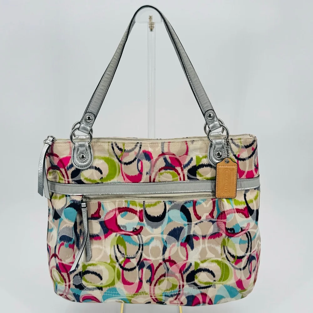 Coach Ikat Signature C Glam Ikat Shoulder Bag Multicolor Silver